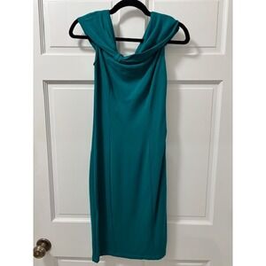 AVA Teal Green Sleeveless Bodycon Midi Dress Cowl Neck Sheath Small S